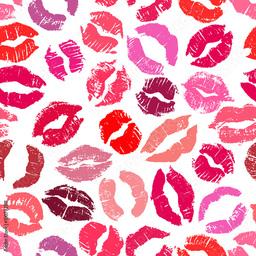 Naklejka dekoracyjna Seamless pattern with lipstick kisses.