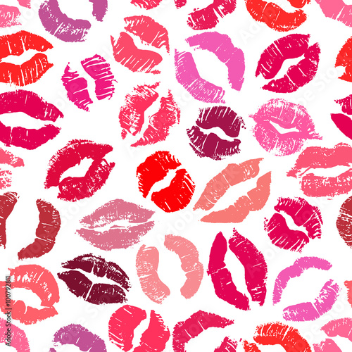 Nowoczesny obraz na płótnie Seamless pattern with lipstick kisses.