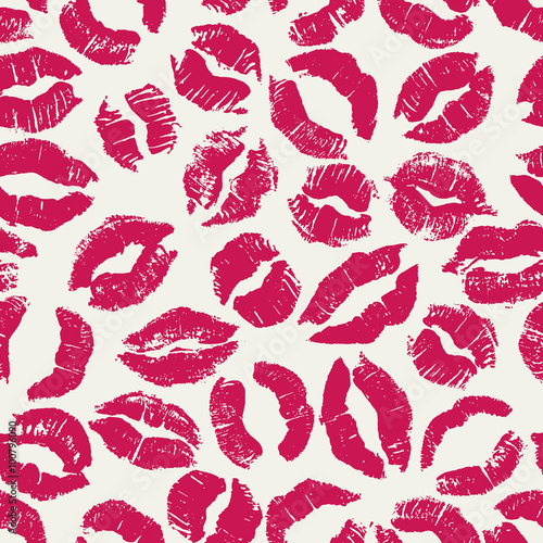 Obraz w ramie Seamless pattern with lipstick kisses.
