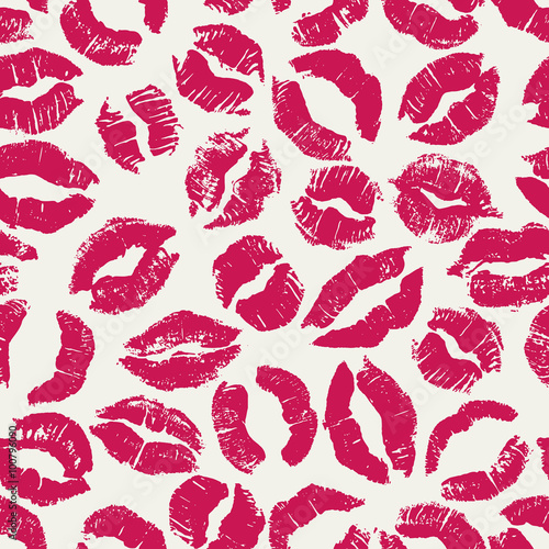 Naklejka - mata magnetyczna na lodówkę Seamless pattern with lipstick kisses.