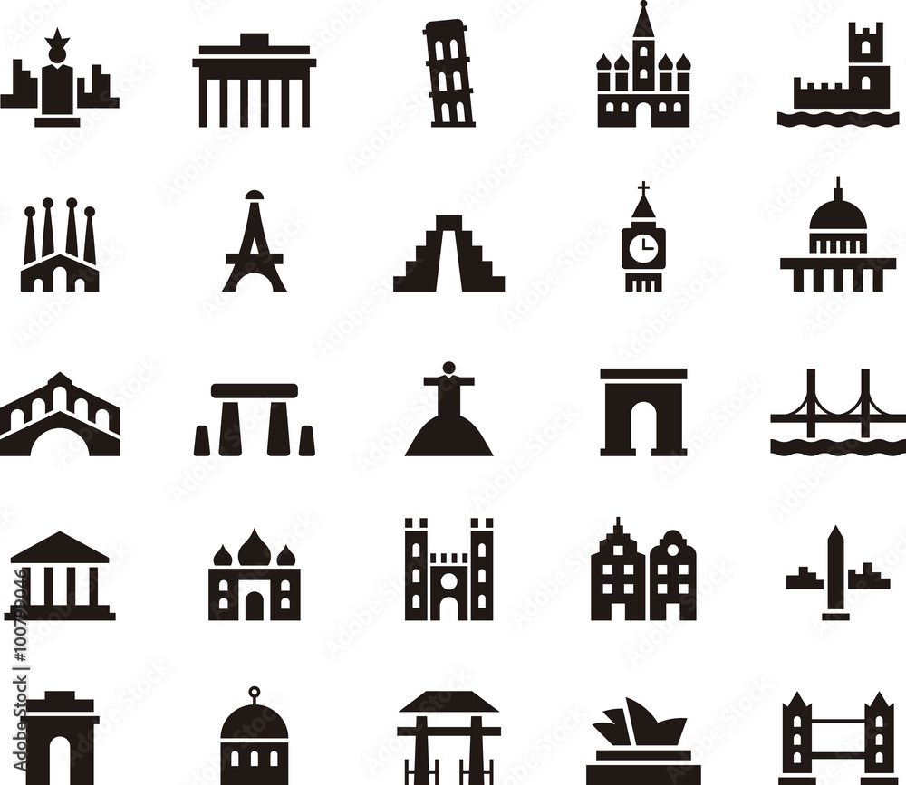 MONUMENTS & LANDMARKS black icons Stock Vector | Adobe Stock