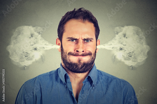 Fotografie, Tablou ngry young man, blowing steam coming out of ears