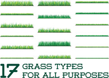 Set Of Backgrounds Of Green Grass, Isolated On White Background, Vector Illustration