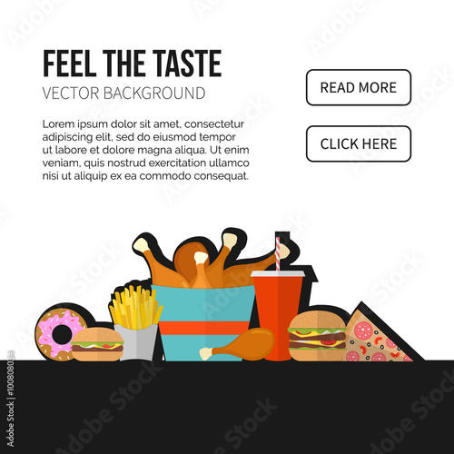 Fast Food Vector Concept Lunch French Fries Chicken Donut Pi