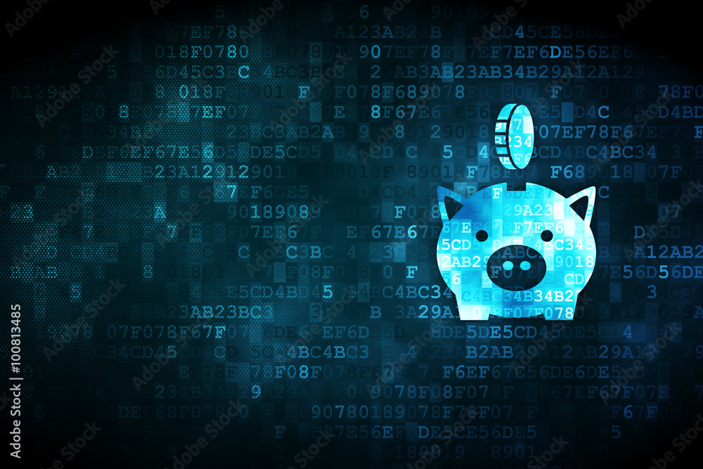 Money concept: Money Box With Coin on digital background