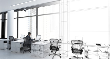 ufficio con computer, sala progettazione