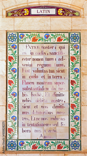 Jerusalem Israel March 3 2015 The Latin Lord S Prayer In Atrium Of Church Of The Pater Noster On Mount Of Olives Buy This Stock Photo And Explore Similar Images At