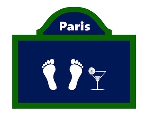 Sticker - Pieds et un cocktail sur une plaque de rue à Paris