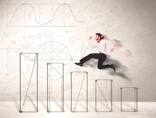 Wall Mural - Fast business man jumping up on hand drawn charts