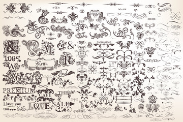 Wall Mural - set or collection of vector calligraphic elements and page decor