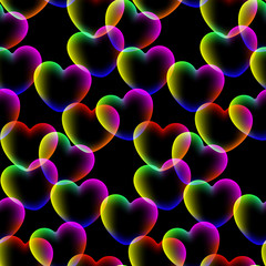 Wall Mural - Colors hearts dark background seamless pattern