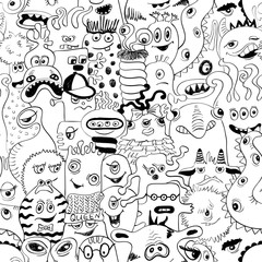 Wall Mural - Sketch Seamless Pattern With Funny Monsters.