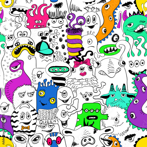 abstrakcyjny-wzor-z-kolorowymi-smiesznymi-potworami