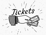 Fototapeta  - Retro grunge illustration of human hand with two tickets