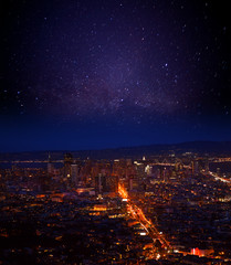 Wall Mural - Night sky over San Francisco downtown