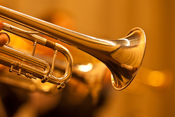 Wall Mural - Detail of the trumpet closeup in golden tones