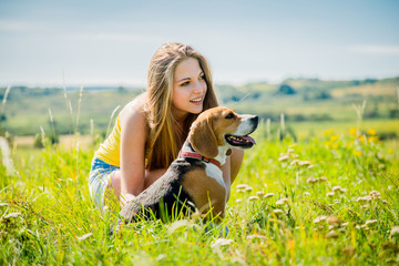 Wall Mural - Teenager with her dog