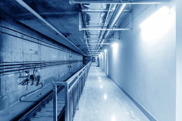 Metro tunnel, blue tone image.