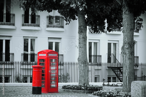 Obraz w ramie telephone booth and mail box