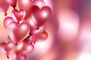 Canvas Print - romantic card with pink heart balloons