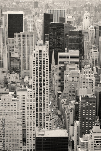 Fototapeta na wymiar New York City Manhattan street aerial view black and white