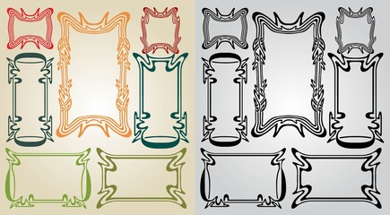 Wall Mural - big set of silhouettes color and black art nouveau frames.