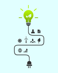 renewable energy and sustainable development concept with lightbulb and related ecology icons