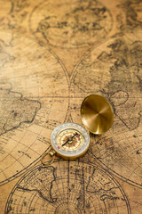 Wall Mural - old compass  on vintage map