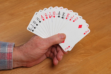 ACOL Contract Bridge Hand. With 12 to 14 points and a balanced hand open the bidding 1NT.