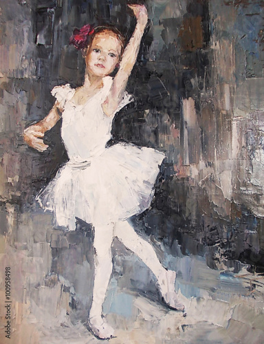 Obraz w ramie oil painting, girl ballerina. drawn cute ballerina dancing