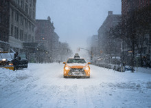 New York City Yellow Taxi Cab In The Snow