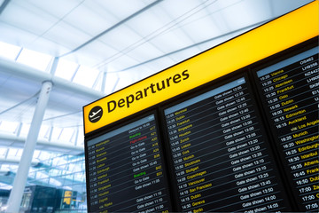 Fototapete - Flight information, arrival, departure at the airport, London, England
