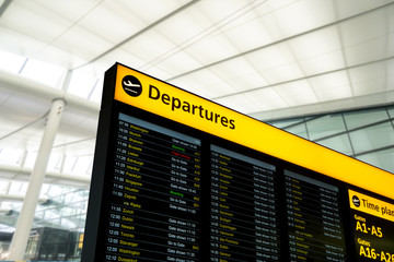 Fototapete - Flight information, arrival, departure at the airport, London, England