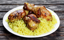 Baked Chicken Legs With Yellow Rice