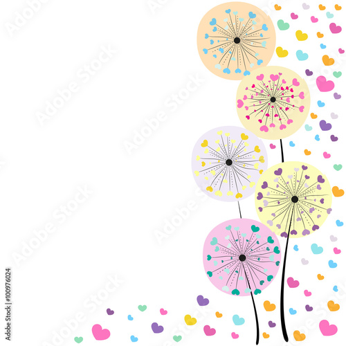 Naklejka - mata magnetyczna na lodówkę Abstract colorful heart dandelion spring time vector background