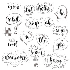 Wall Mural - set dialog bubbles with calligraphic phrases in sketch style