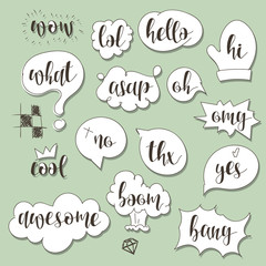 Wall Mural - set dialog bubbles with calligraphic phrases in sketch style