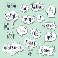Wall Mural - set dialog bubbles with calligraphic phrases in sketch style