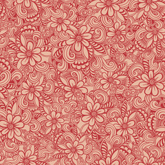  Hand drawn seamless Flower pattern. Doodle style