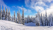 © hpbfotos - Winter landscape on the mountains with snow covered trees and ski runs on a nice winter day under beautiful skies at the village of Sun Peaks in the Shuswap Highlands of central British Columbia