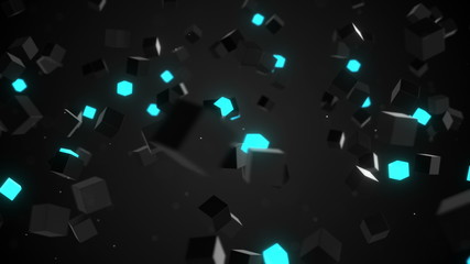 Poster - camera flying around glowing cubes loop 4k (4096x2304)
