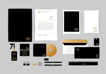 gold, black and silver corporate identity template for your business includes CD Cover, Business Card, folder, ruler, Envelope and Letter Head Designs 9