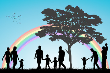 Gay and lesbian couples and family with children