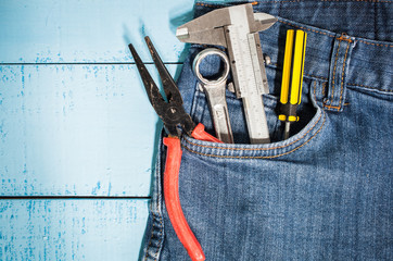 Canvas Print - tool kit in jean pocket