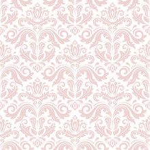 Damask Seamless Ornament. Traditional Vector Pink Pattern. Classic Oriental Background