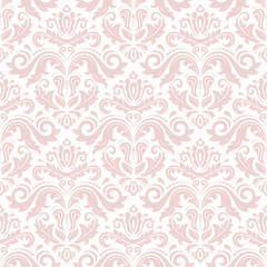Wall Mural - Damask seamless ornament. Traditional vector pink pattern. Classic oriental background