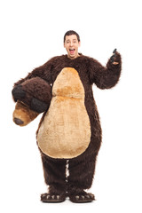 Canvas Print - Guy in bear costume giving a thumb up