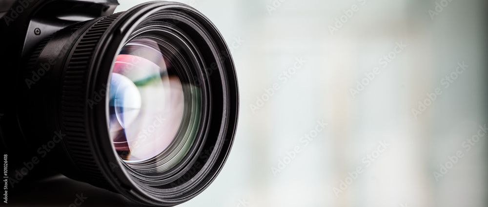 Close-up of a digital camera. Large copyspace - obrazy, fototapety, plakaty 