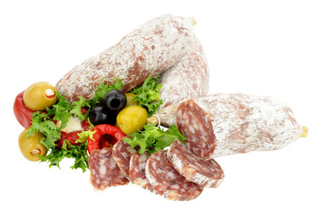 Wall Mural - Italian Salami Sausages With Olives And Peppers