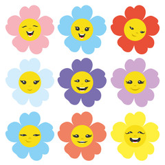 Wall Mural - Cheerful flowers on a white background